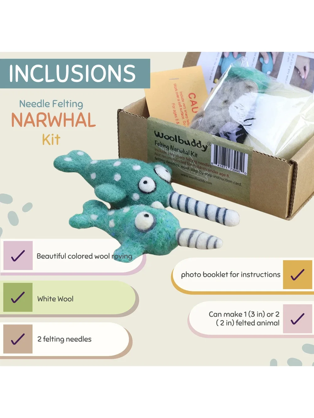 Woolbuddy - Needle Felting Narwhal Kit